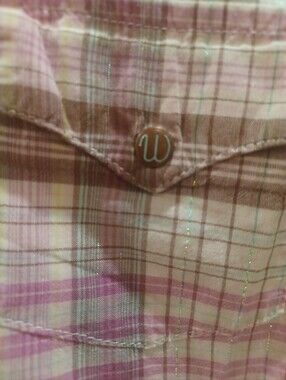🩷🐎🤎💚WRANGLER COWGIRL COWBOY PLAID LONG SLEEVE PEARL SNAP SHIRT MEDIUM